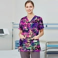 thumbnail image 5 of Garbnen Heart Print Scrubs Women Plus Size Stretch V Neck Short Sleeve Woman's Shirts Xmas Valentine's Day Holiday Prints Nursing Medical Uniform, 5 of 7
