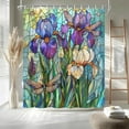 thumbnail image 2 of Purple Floral Dragonfly Shower Curtain Stained Glass Artistic Iris Green Leaves Abstract Plant Spring Summer Botanical Bath Curtain Bathroom Decor with Hooks-72"W x 96"L (Pack of 1), 2 of 7