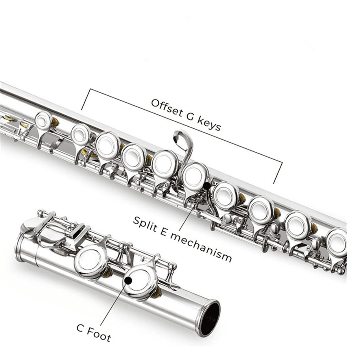 16 Closed Open Holes C Key Professional Transverse Flute Concert Musical Instrument with Box Cleaning Cloth Stick Gloves