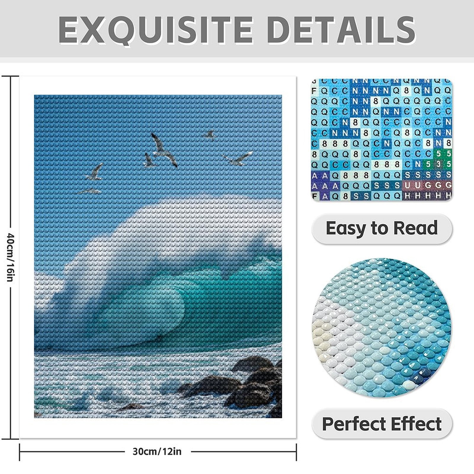 Diamond Art Kit for Adults, Seagulls Ocean Wave Rocks Sky Diamond Painting for Adults Beginners, DIY Diamond Art Painting Kits, 5D Diamond Painting Crafts for Home Decor 12x16 Frameless