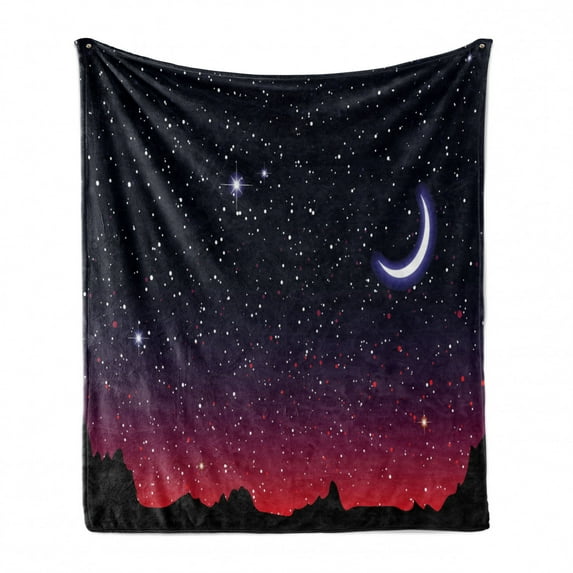 Night Soft Flannel Fleece Throw Blanket, Red Sky at Starry Landscape and Mountains Astrology Astronomy, Cozy Plush for Indoor and Outdoor Use, 50" x 70", Indigo Magenta Black, by Ambesonne
