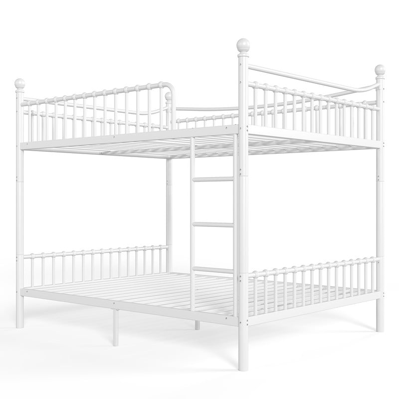 Queen over Queen Metal Bunk Bed with Curved Guardrail, Round Tube Bedpost Detachable Bed Frame for Kids, Teens & Adults