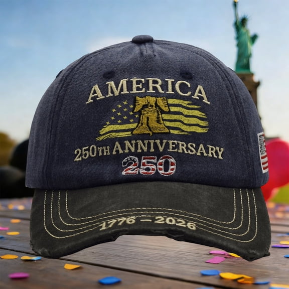 250th Anniversary USA Hat 1776-2026 Liberty Bell Washed Denim Baseball Cap, Adjustable Patriotic Sun Hat Independence Day Celebration Hat for Men & Women-Black