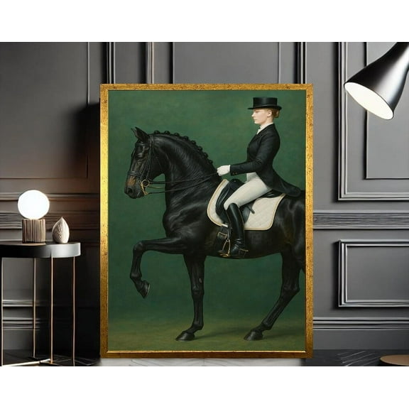Kna Prints - 1 Pc Poster Equestrian Woman Art, Black Horse Rider Wall Print, Classic English Style Decor, Elegant Cotry , Wall Art Home Decor, UNFRAMED-8x12