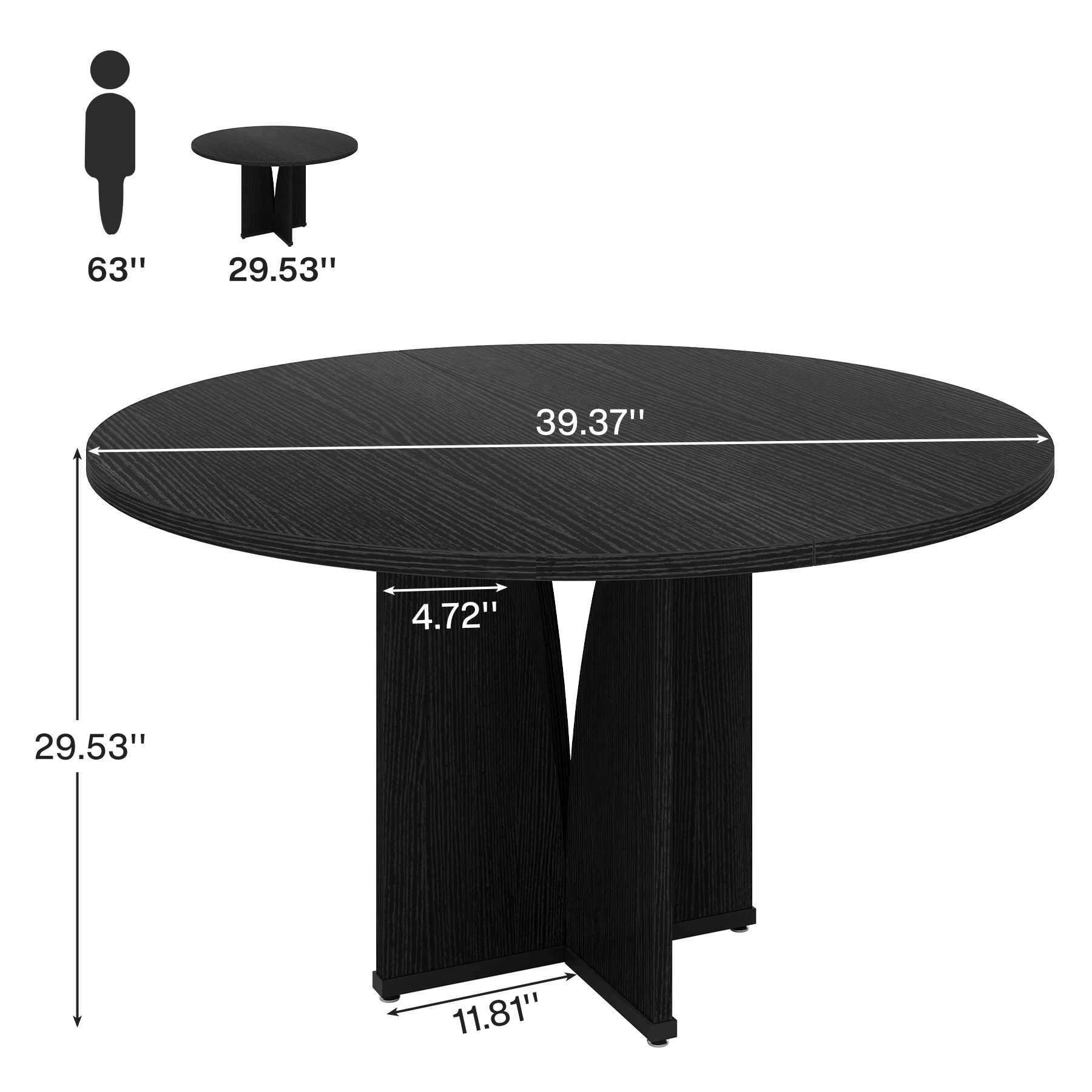 Fnova 39.37" Modern Round Dining Table for 4 with Wood Tabletop, Kitchen Table for Dining Room, Black