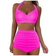 thumbnail image 3 of Hessimy High Waisted Bikini Set for Women Two Piece Tummy Control Vintage Swimsuit Retro Halter Bathing Suit with Bottom(Hot Pink,M), 3 of 8