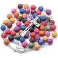 thumbnail image 4 of Handmade Wooden Resin Crucifix Rosary Beads Chain Pendant Necklace Colorful Love Heart Catholic Cross Virgin Mary Jesus Necklace for Women Men Religious Lord Praying Jewelry Gift, 4 of 12