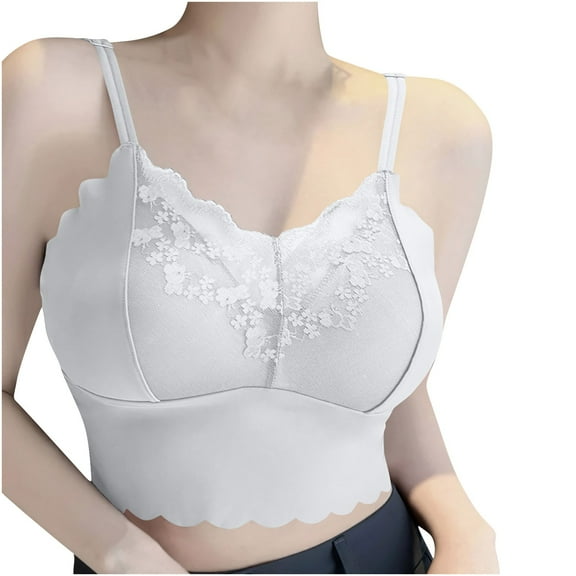 ALLLIST Lace Bras for Women Plus Size Wireless Bralette Plian Soft White See Through Crop-Top Women Bras Size L