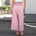 thumbnail image 5 of Women's Gingham Palazzo Pants Smocked High Waist Wide Leg Trousers Casual Loose Plaid Cropped Slacks with Pockets 3/4 Length, 5 of 7