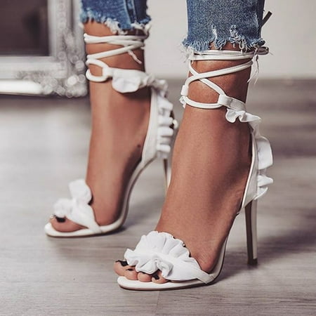 

VKEKIEO Peep Toe Chunky Heels For Women High Heel Stiletto White