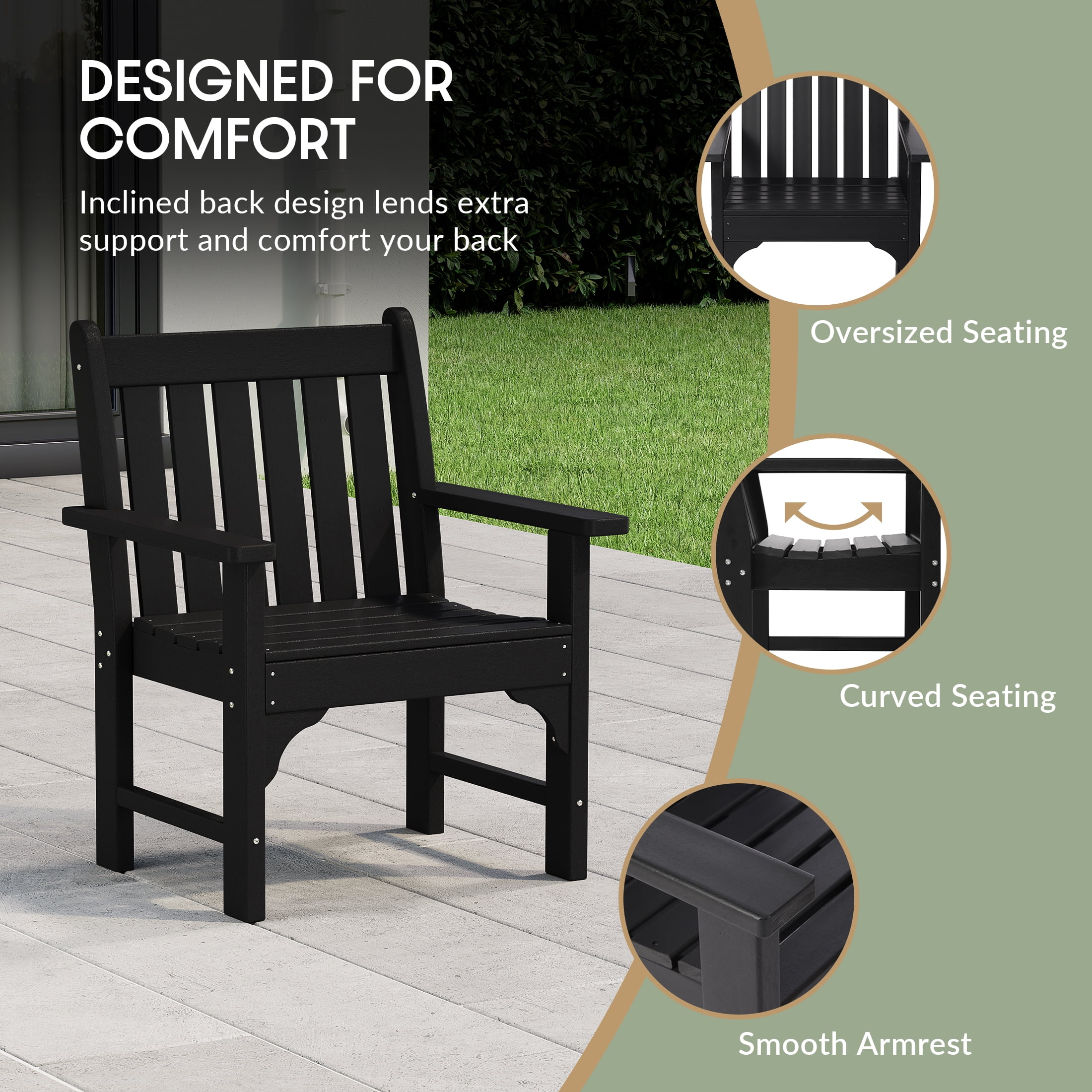 WestinTrends Malibu Outdoor Patio HDPE Adirondack Dining Arm Chairs (Set of 2), Black