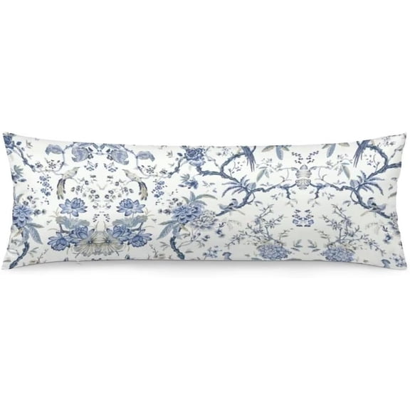 Chinoiserie Body Pillow Cover 20"x54" Blue and White Floral Decoration Long Pillow Cases Protector with Zipper Vintage Pillow Case Decorative Bedding Pillowcase Rectangle Cushion Covers for Bed,Sofa