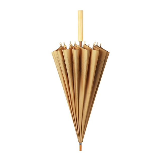 16 costillas de palo retro retro decorativo a prueba de viento a prueba de agua, mango de madera portátil de madera clásico para fiestas de Amarillo