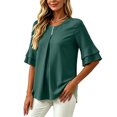 thumbnail image 3 of ClodeEU Women's Round Neck Pleated 3/4 Sleeve Tunic Blouse Top,Casual Loose Shirt Army Green,Women's Plus L, 3 of 3