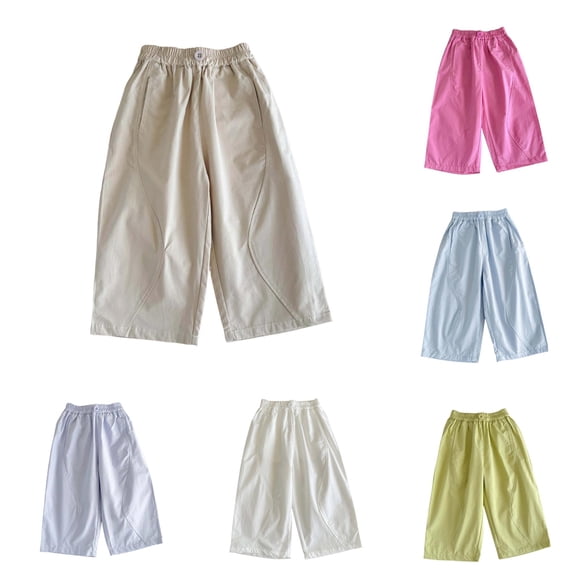 Weebloom Wide Leg Pants For Little Girls Kids Summer Casual Pants Straight Leg Lightweight Toddler Baby Trousers Khaki 5-6 Years