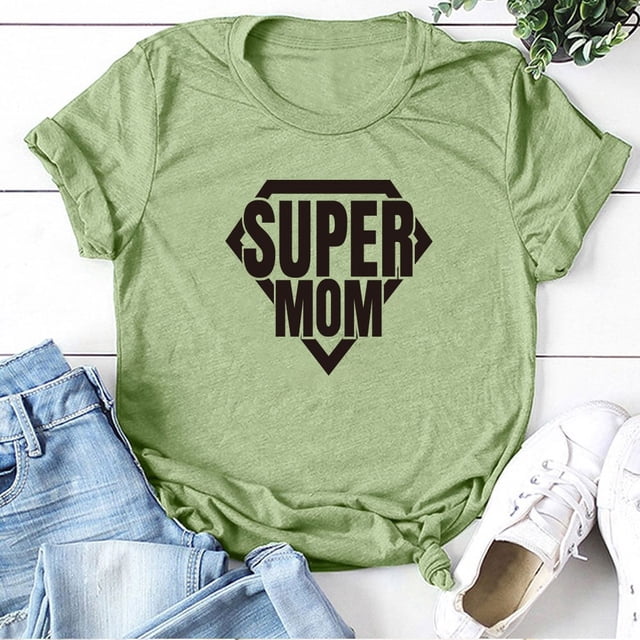 Mother's Day T-shirt Super Mom Print Women T-shirt Casual Short Sleeve Funny T Shirt Mother's Day Gift for Lady Harajuku Top TeeM Gao Jinjia LED