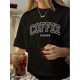 thumbnail image 1 of Camiseta básica para mujer verano SuaveWomen's Retro Coffee Print T-Shirt - Casual Crew Neck, Short Sleeve, Black with White Lettering, Polyester Knit, Summer Essential for Coffee LoversFather's Day, 1 of 6