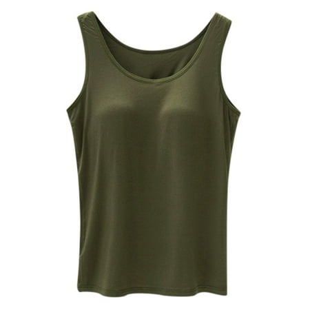 YUDTA Womens Cotton Built-In Bra Padded Camisole Yoga Tanks Tops Camisole Top Thin Sports Bras for Women Plus Size Women Beach Tank Tops 2025 Womens Ribbed Tank Tops Ruffle Tank Top