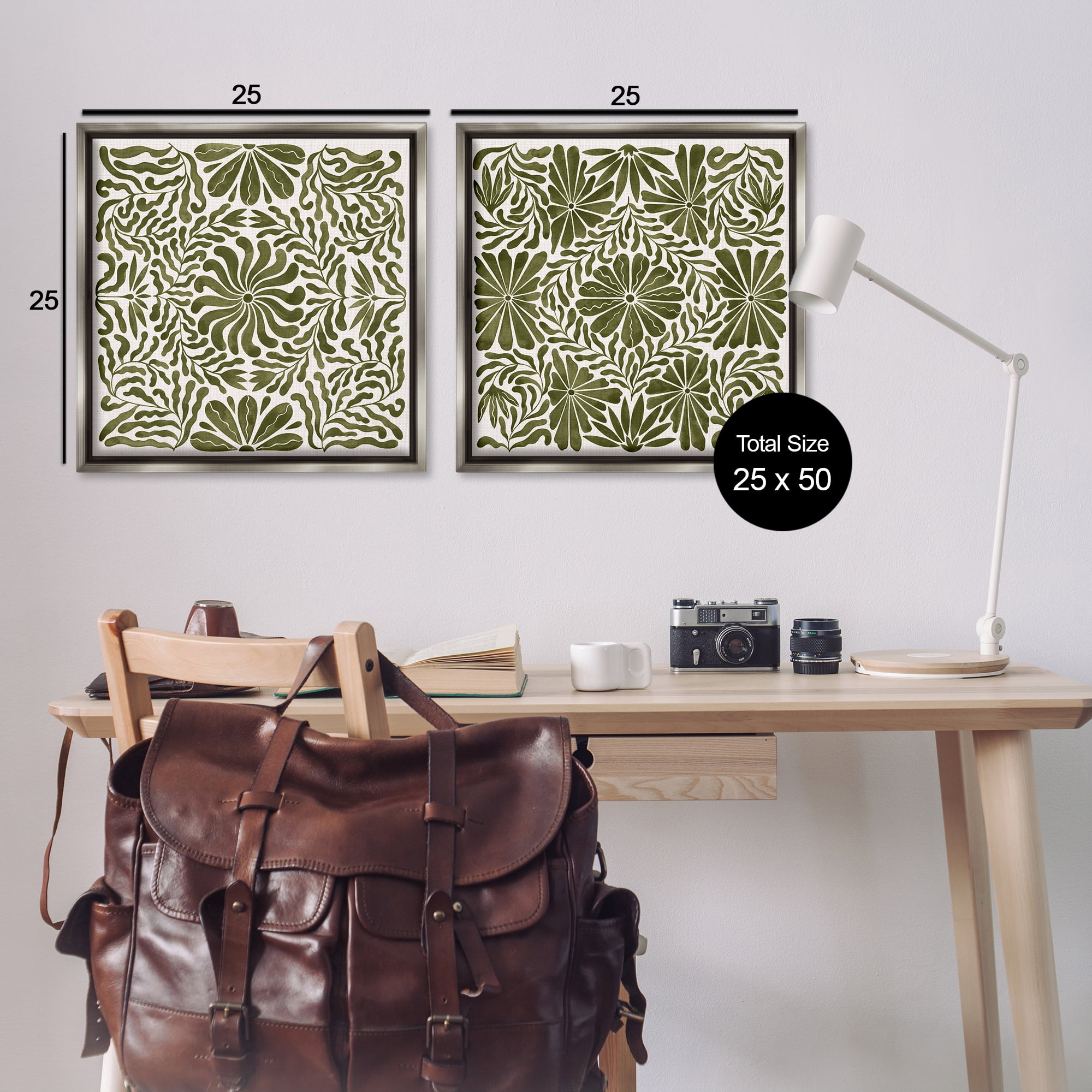 Stupell Industries Patterned Wavy Flowers Plants & Flowers Painting Gray Floater Framed Canvas Art Print Wall Art, 25 x 25, Set of 2