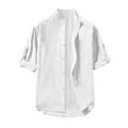 thumbnail image 5 of Inglocry Mens Linen Shirt Long Sleeve Casual Cotton Button Down Shirts Collarless Summer Beach Shirts White M, 5 of 5