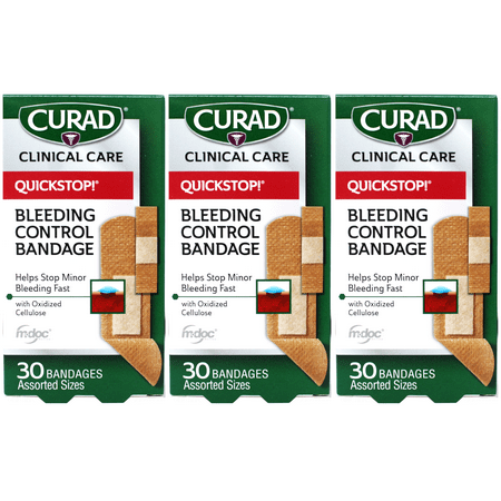 Curad Quickstop Instant Clotting Technology Flex-Fabric Bandages, Assorted 30 ea (Pack of 3)