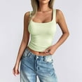 thumbnail image 3 of Women'S Sleeveless Square Neck Tank Top Double Layer Basic Crop Tops Summer Fitness Workout Casual Tops Light Green XL, 3 of 5
