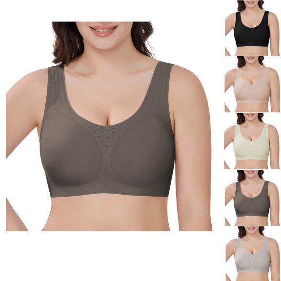 Aezemi Women Wide Straps Bras, Breathable No Underwire Full Support Comfy T-Shirt Bralette, Push up Seamless Wireless Everyday Lingerie 4XL