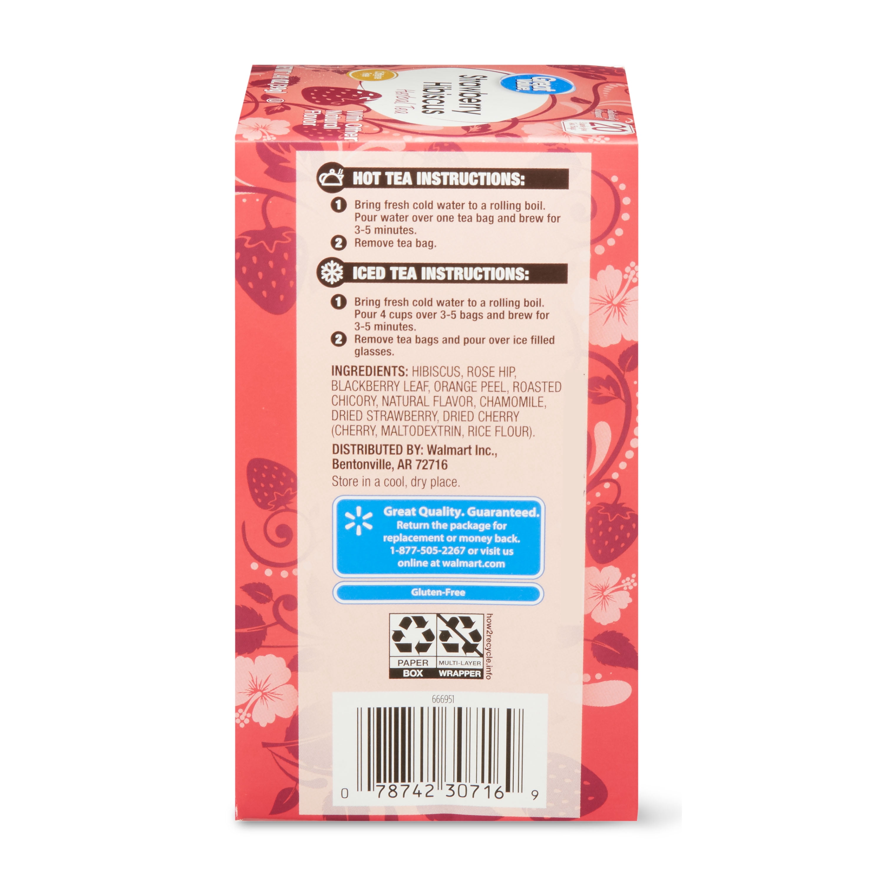 Great Value Strawberry Hibiscus Herbal Tea, 1.41 oz, 20 Count