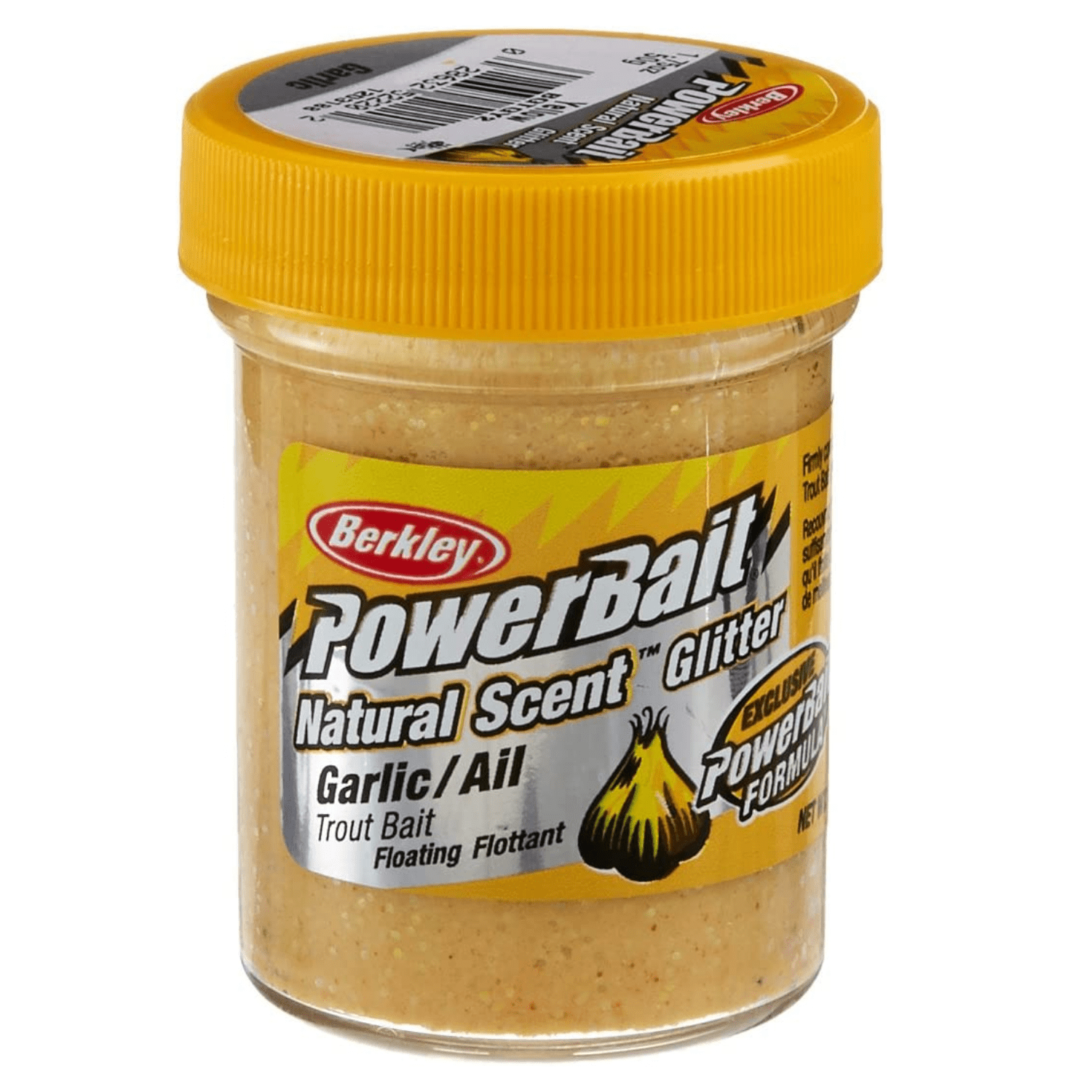PowerBait Natural Glitter Trout Dough Fishing Bait Garlic/Ail, 1.8 oz  Moldable & Easy to Use Infused with Glitter to Reflect Light & Increase