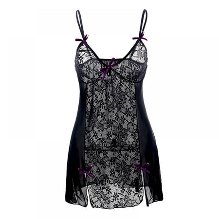

Monfince Summer Women Lace String Lingerie Dress + Underpants Nightwear V Neck Lace Sleepwear