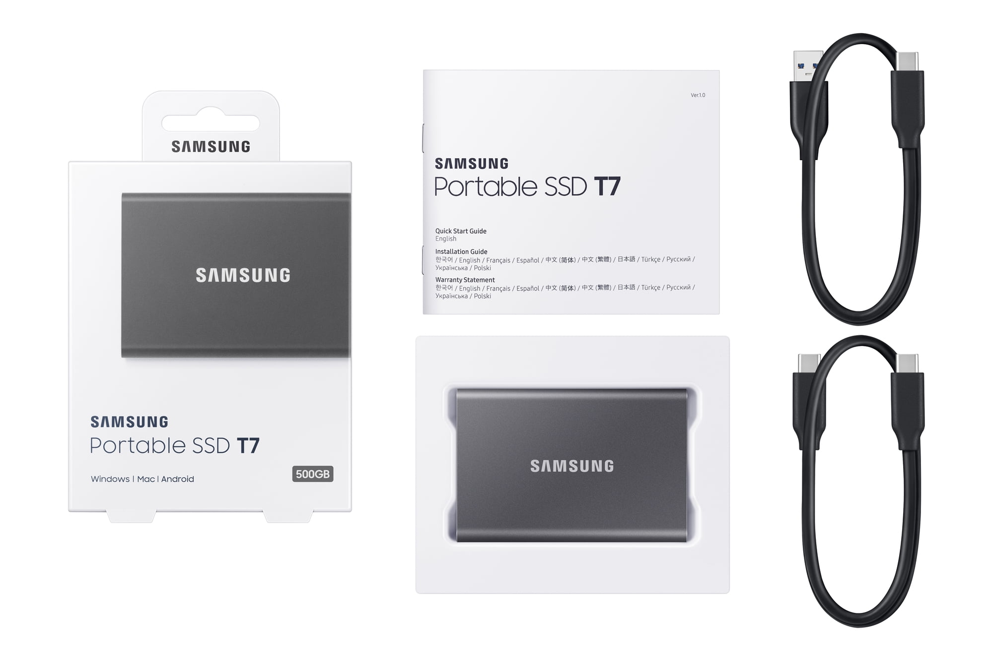 Samsung 1TB T7 Portable SSD (Titan Gray) MU-PC1T0T/AM B&H Photo