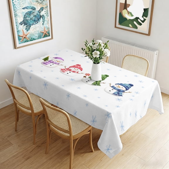 Waterproof Tablecloth Winter Snowmen Snowflake Seamless Rectangle Table Cloth 60x84in,Wipeable Washable Table Cover Christmas Tree Xmas Theme Tablecloths for Dining Tables Kitchen Picnic Party