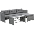 thumbnail image 2 of Outsunny 3 Piece Patio Furniture Set, Rattan Outdoor Sofa Set with Chaise Lounge & Loveseat, Soft Cushions, Tempered Glass Table, L-Shaped Sectional Couch, Charcoal, 2 of 9