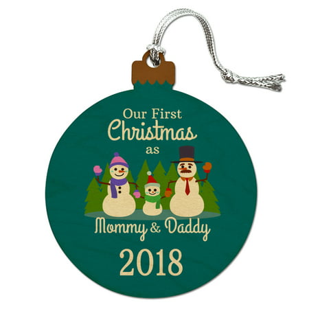 Our First Christmas as Mommy and Daddy 2018 Snowman Family Wood Christmas Tree Holiday