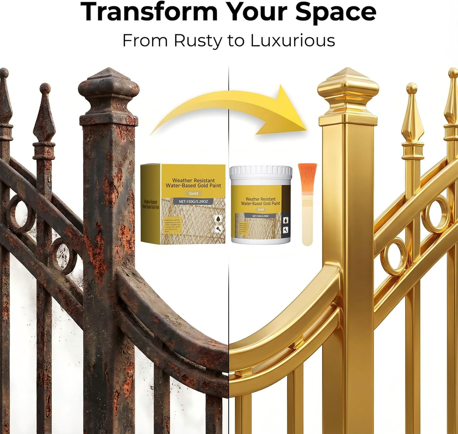 Gold Metallic Acrylic Paint – Water Based Gold Leaf Paint for Wood, Furniture, Clay, DIY Crafts & Home Decor, Weather Resistant & Fast Drying Finish（2 barrels-Golden）