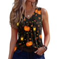thumbnail image 2 of IMENGL Women's Slim-Fit Camisole Casual Halloween V Neck Vest Shirts | Pumpkin Graphic Shirt Halloween Print Layering Halloween Outfit Sleeveless Soft Tank Top for Womens,M-XXL, 2 of 7