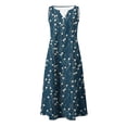 thumbnail image 4 of Abomasnow Women's Summer Dresses Sleeveless V-Neck Flowery Printed Swing Tank Sundress Casual Soft Beach Vacation Pleated T-Shirt Long Dress, 4 of 5