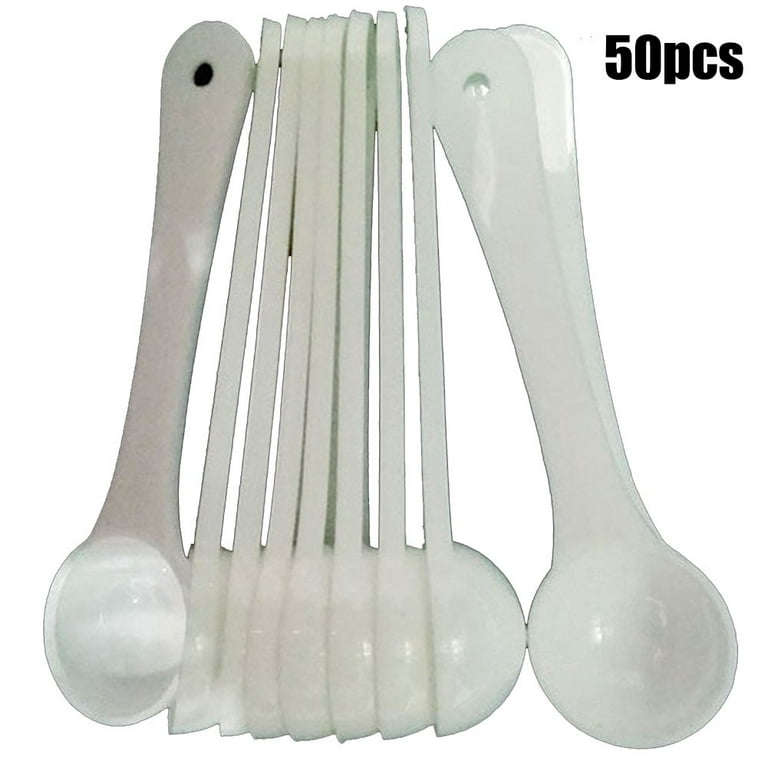 Micro Spoons 1 Gram Measuring Scoop Plastic Round Bottom Mini Spoon with Hanging Hole for Home Kitchen Powder Measurement Baking 50pcs