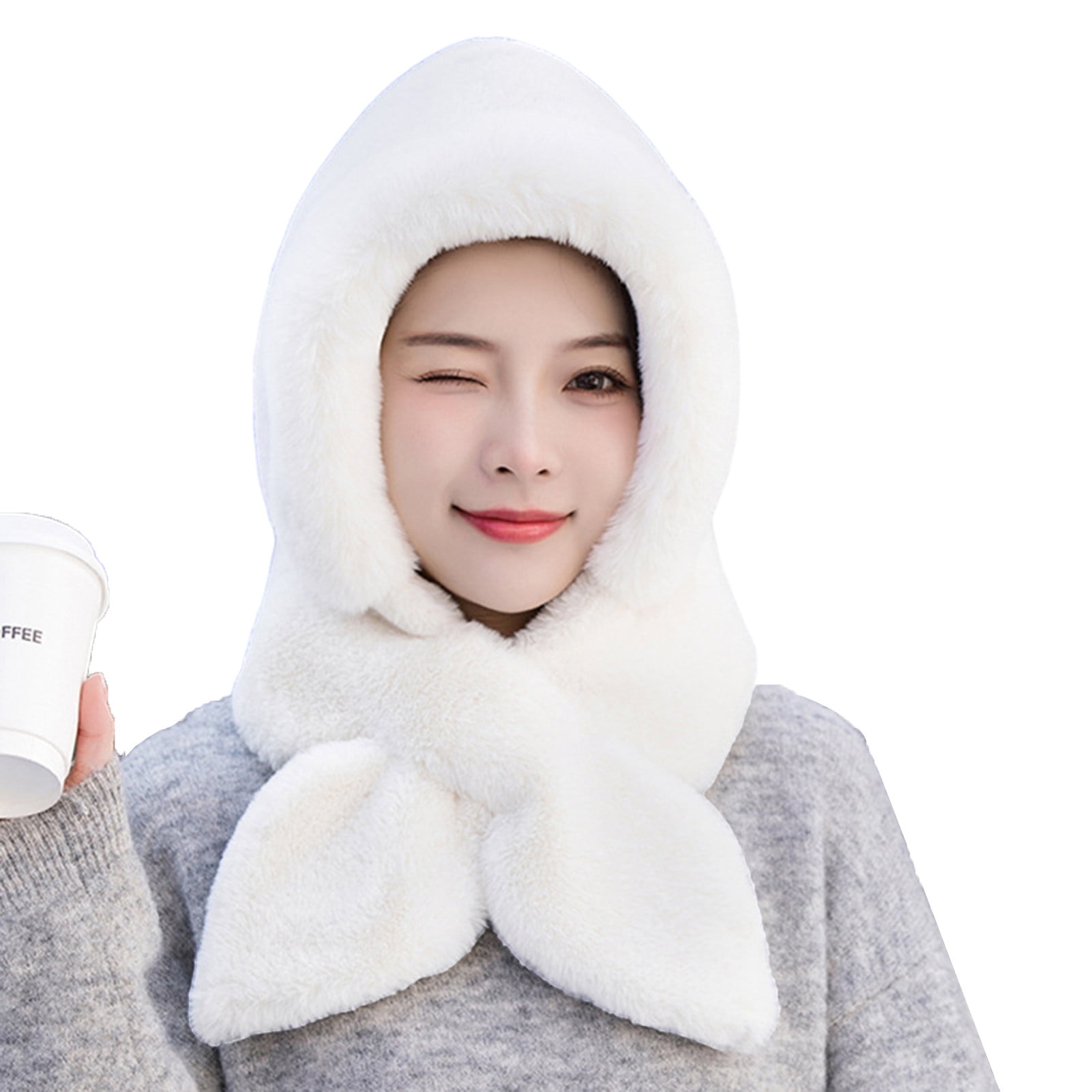 CSChome Winter Hat Autumn Winter Warm Hat - Plush Lining Windproof Integrated Headwear Scarf