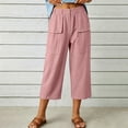 thumbnail image 6 of VV AVEORS Capris For Women Pull On Wide Leg Linen Cargo Pants Summer Buttons High Waist Beach Vacation Trousers With Pockets Pink L, 6 of 7