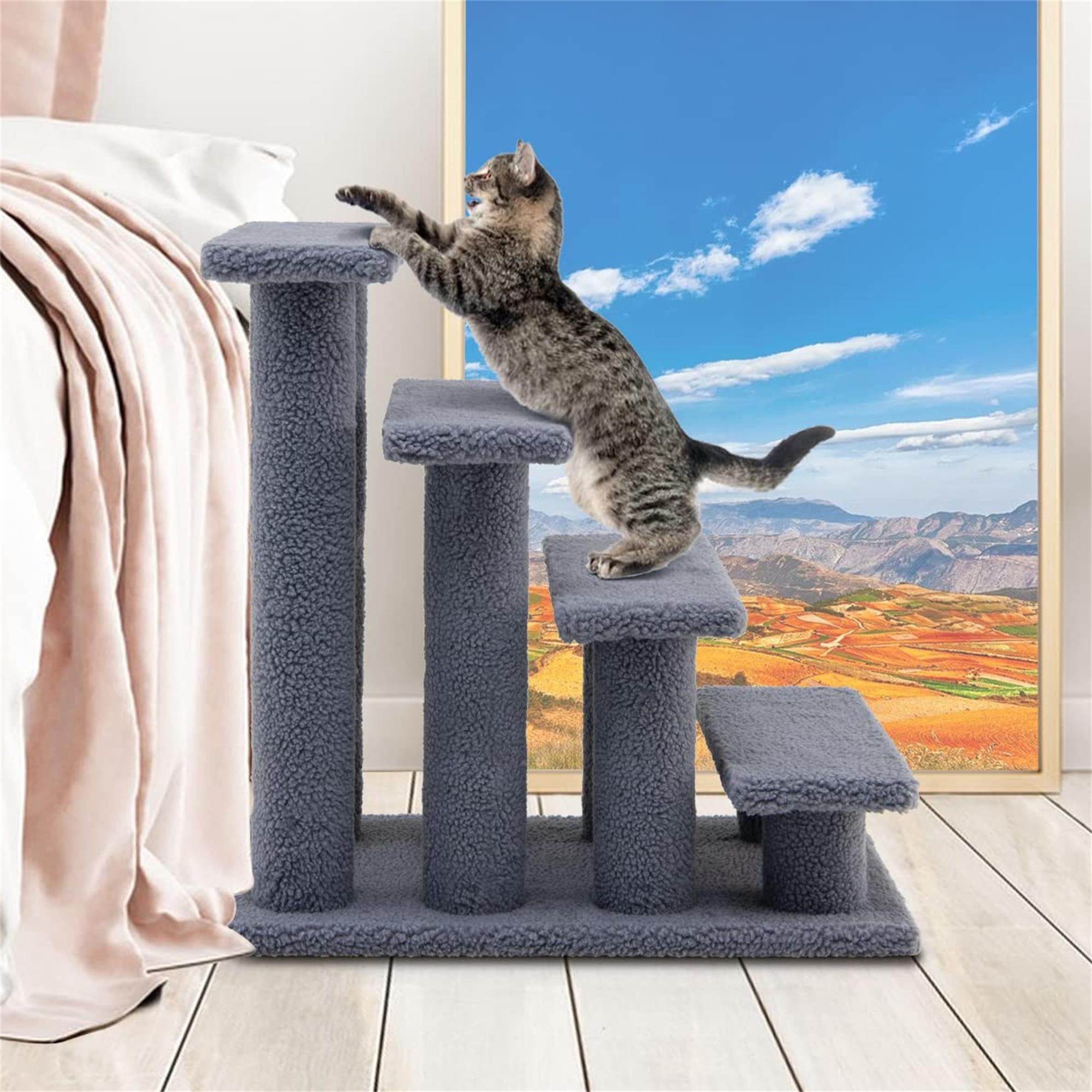 Kadyn 24" Pet Stairs for Small Pet, 4-Step Ramp for Beds and Couch with Non-Slip Carpeted Indoor Ladder, Cat Tree Climber, Gray Kadyn 24" Pet Stairs for Small Pet, 4-Step Ramp for Beds and Couch with Non-Slip Carpeted Indoor Ladder, Cat Tree Climber, Gray