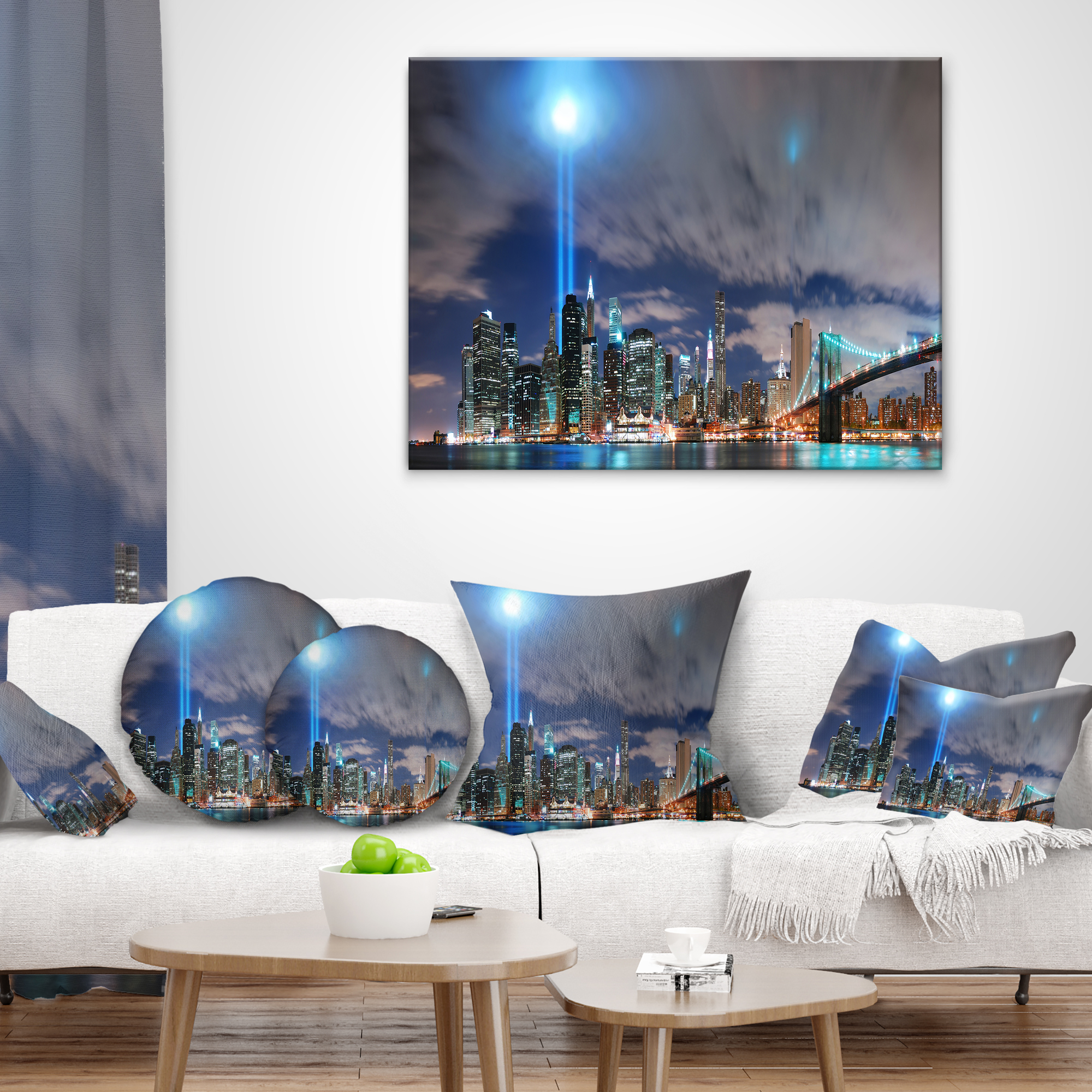 Designart Manhattan Panorama - Cityscape Photo Throw Pillow - 12x20