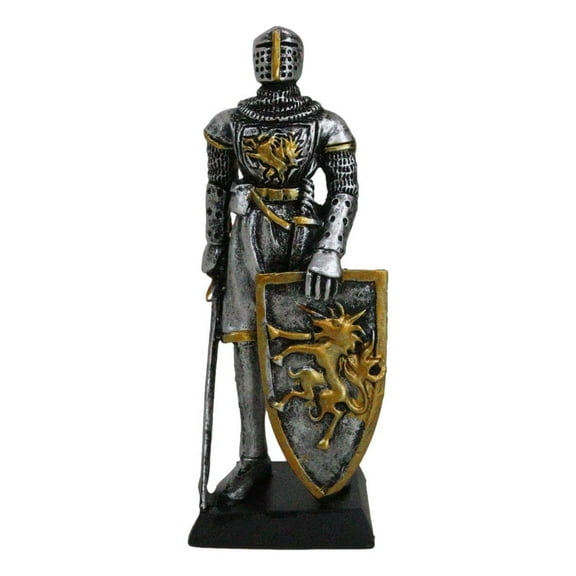 Medieval Knight In Suit Of Armor With Sword And Heraldry Shield Mini Figurine