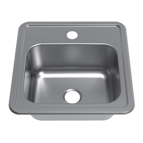 Kingston KGKTS151511 Studio 15-Inch Stainless Steel Self-Rimming Single Bowl Drop-In Bar Prep Sink (1-Hole) with Strainer in Brushed Stainless Steel/Polished Chrome