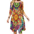 thumbnail image 1 of Vestido acampanado con nudo de corazón y estampado de flores psicodélico retro hippy de los años 70, diseño de moda, vestido holgado de talla grande, estilo años 70, 1 of 6