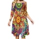 thumbnail image 1 of Vestido acampanado con nudo de corazón y estampado de flores psicodélico retro hippy de los años 70, diseño de moda, vestido holgado de talla grande, estilo años 70, 1 of 6