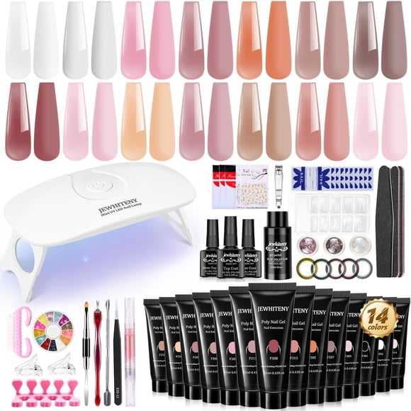 Kit de Extensión de Uñas Poly Gel JEWHITENY 14 piezas con Lámpara