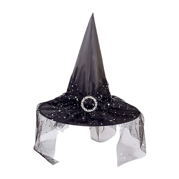 Graflsoa Chapeau de Sorcière Enchanté d'Halloween avec Décoration en Maille pour Adultes et Enfants, Tissu Extensible, Parfait pour les Fêtes et le Cosplay