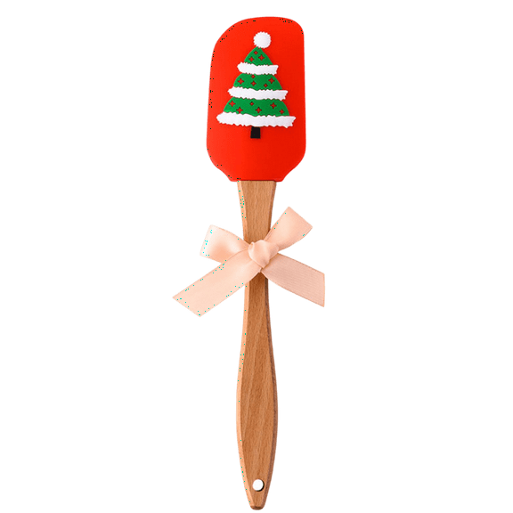 Christmas Silicone Spatula, Set of 1, Christmas Spatulas with Wooden Handle for Baking, Kitchen Utensils Baking Supplies for Cooking, Christmas Gifts and Decoration(Red)