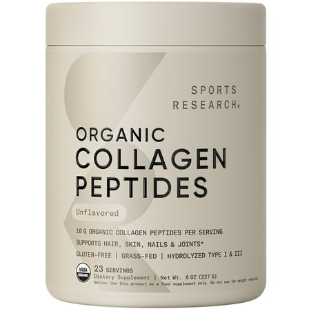 Sports Research Collagen Peptides Powder for Skin, Nails and Joints, Unflavored, 8oz, 23 Servings